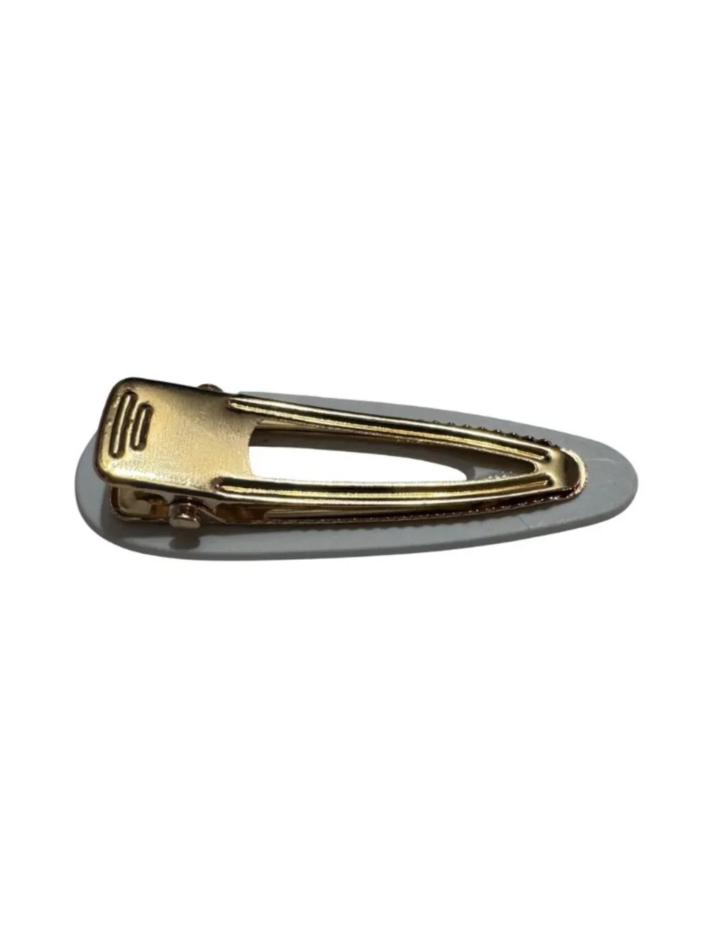 Pearlescent Hair Clip Gold Metal Snap Barrette Elegant Oval Design